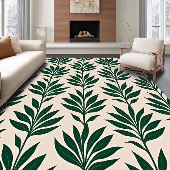 ODIKA 2'x3' Machine Washable Non-Slip Area Rug, Botanical Garden Print displaying Lush Leaf Arrangements High Traffic Rug, Beige, 447694