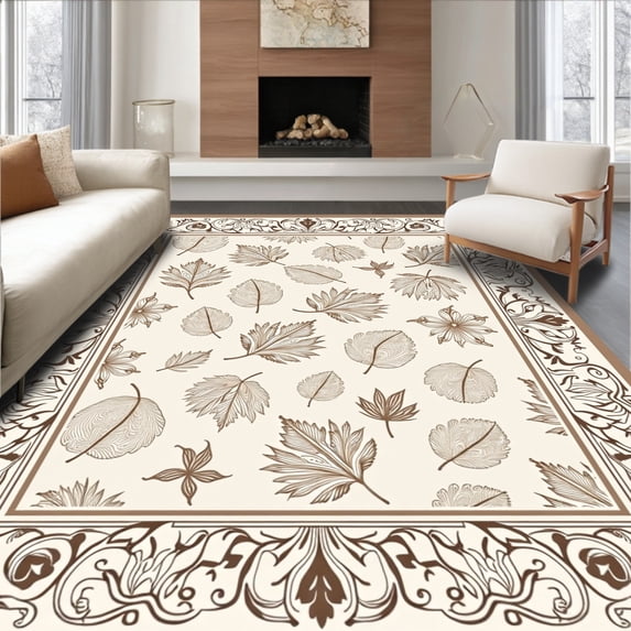 ODIKA 2'x3' Machine Washable Non-Slip Area Rug, Botanical Paisley Flourish Traditional High Traffic Rug with Pad, Beige, 447003