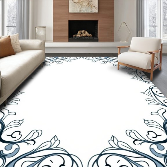 ODIKA 2x3 Machine Washable Non-Slip Area Rug, Botanical Vine Scroll with Muted Palette Pile Floor High Traffic Rug, Black, 596801