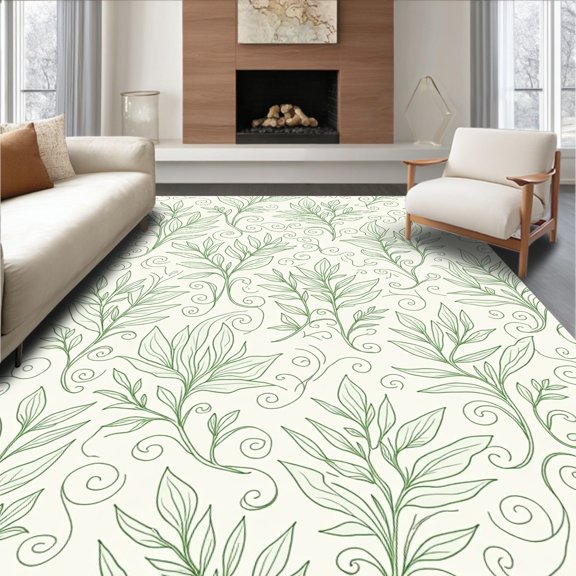 ODIKA 2x3 Machine Washable Non-Slip Area Rug, Botanical Vine Scroll with Paisley Accents Transitional Style High Traffic Rug, Green, 559643