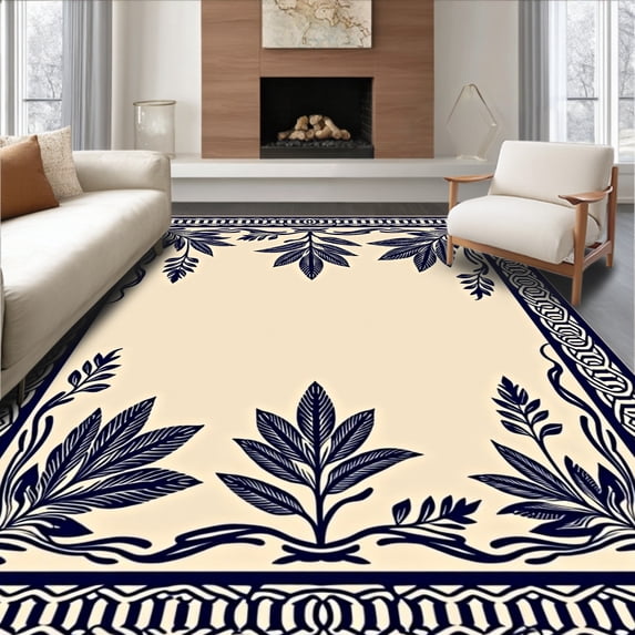 ODIKA 2'x3' Machine Washable Non-Slip Area Rug, Botanical Vines and Palmettes with Interlocking Borders Stylized Florals High Traffic Rug, Beige, 717703