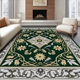 thumbnail image 1 of ODIKA 2'x3' Machine Washable Non-Slip Area Rug, Botanical Vinework Medallion with Flourishing Leaf Motifs High Traffic Rug with Pad, Green, 561529, 1 of 8
