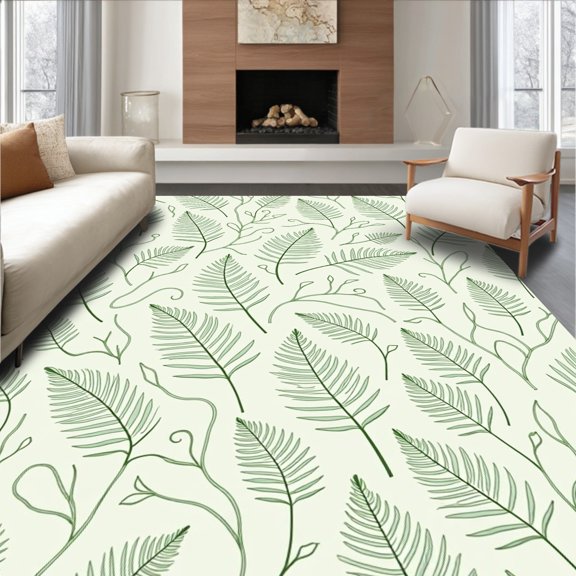 ODIKA 2x3 Machine Washable Non-Slip Area Rug, Botanical with Stylized Fern Leaf and Subtle Vine Motifs High Traffic Rug, Ivory, 438863