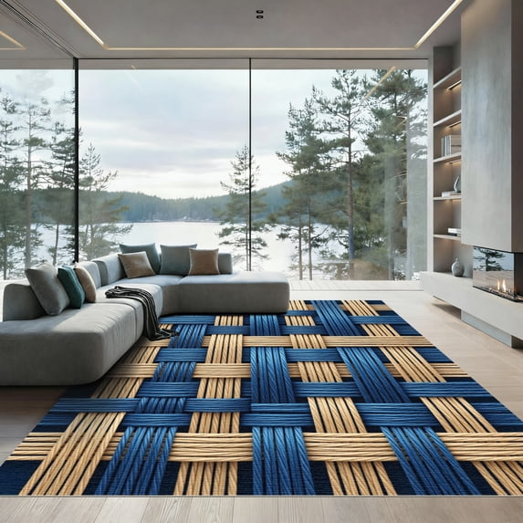 ODIKA 2'x3' Machine Washable Non-Slip Area Rug, Braided Navy Blue High Traffic Rug, Blue, 1008250