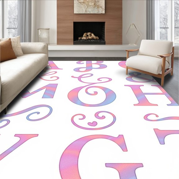 ODIKA 2x3 Machine Washable Non-Slip Area Rug, Bright Character Recognition Literacy Foundation Floor Covering High Traffic Rug, Pink, 699276