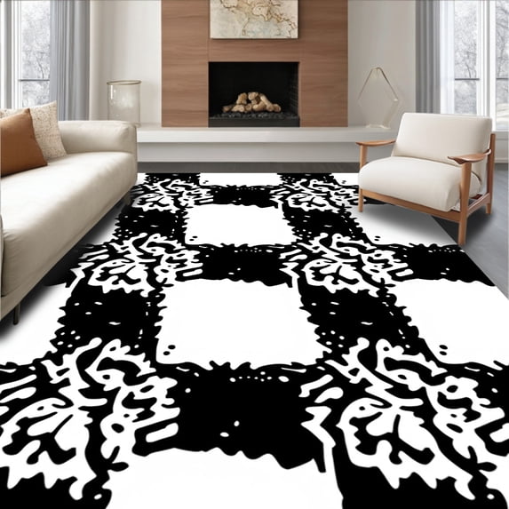 ODIKA 2'x3' Machine Washable Non-Slip Area Rug, Buffalo Check Plaid Design Front Door Entrance Cotton High Traffic Rug with Pad, Black, 550889