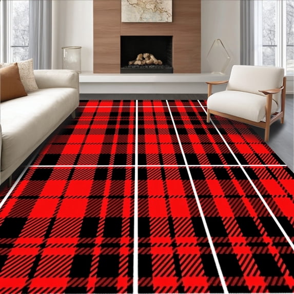 ODIKA 2'x3' Machine Washable Non-Slip Area Rug, Buffalo Check Tartan with Classic Holiday Plaid Motif High Traffic Rug, Red, 622565