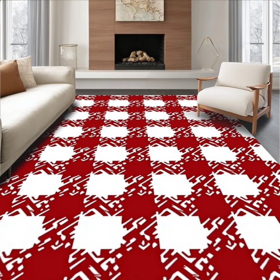 ODIKA 2'x3' Machine Washable Non-Slip Area Rug, Buffalo Checkered Farmhouse Lattice Holiday Hearth Accent High Traffic Rug, Red, 506394