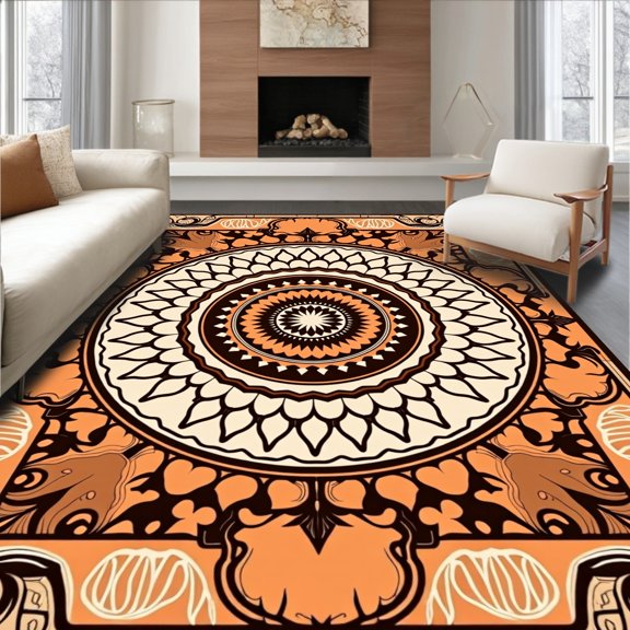 ODIKA 2x3 Machine Washable Non-Slip Area Rug, Burst Design Floor with Non Slip Rubber Support High Traffic Rug, Orange, 447926