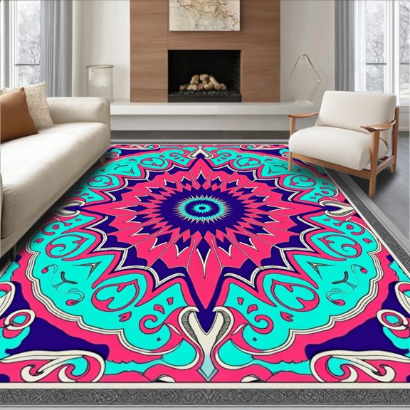 ODIKA 2x3 Machine Washable Non-Slip Area Rug, Burst Embroidery Hook for Creation High Traffic Rug, Pink, 746656