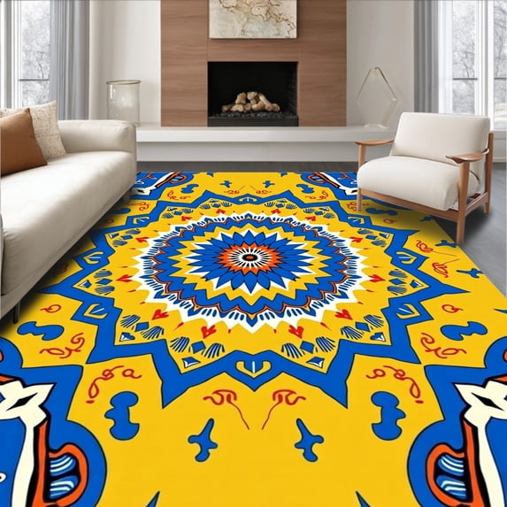 ODIKA 2'x3' Machine Washable Non-Slip Area Rug, Burst with Intricate Symmetrical Design High Traffic Rug, Multi, 493309