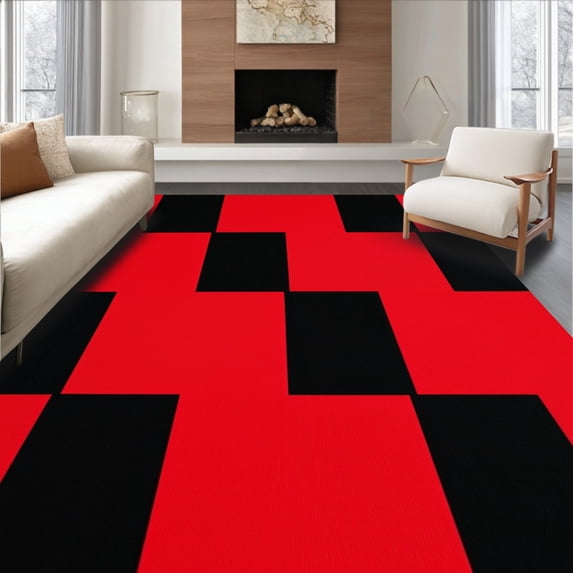 ODIKA 2'x3' Machine Washable Non-Slip Area Rug, Cabin Grid Elegant Sophisticated High Traffic Rug, Black, 621234