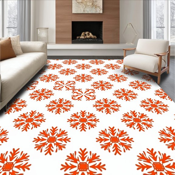 ODIKA 2x3 Machine Washable Non-Slip Area Rug, Cable Braided Nordic Snowflake with Vintage Motifs High Traffic Rug, Orange, 636884