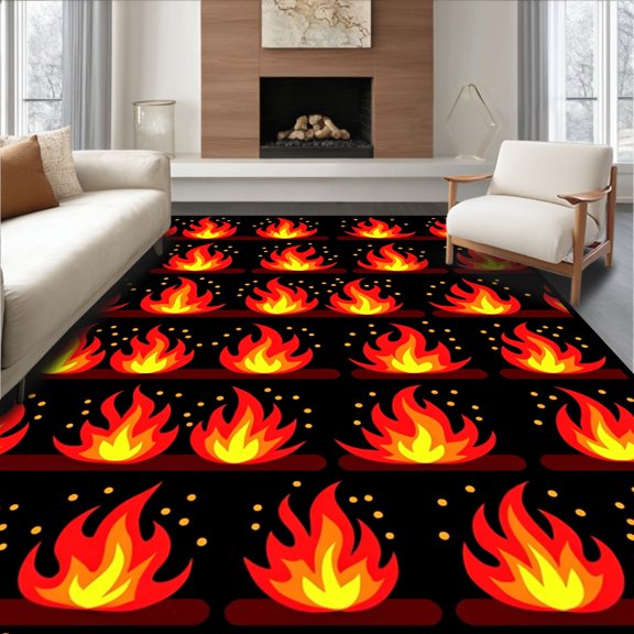ODIKA 2x3 Machine Washable Non-Slip Area Rug, Campfire Flame Dancing Ember Gathering Circle High Traffic Rug, Red, 708871