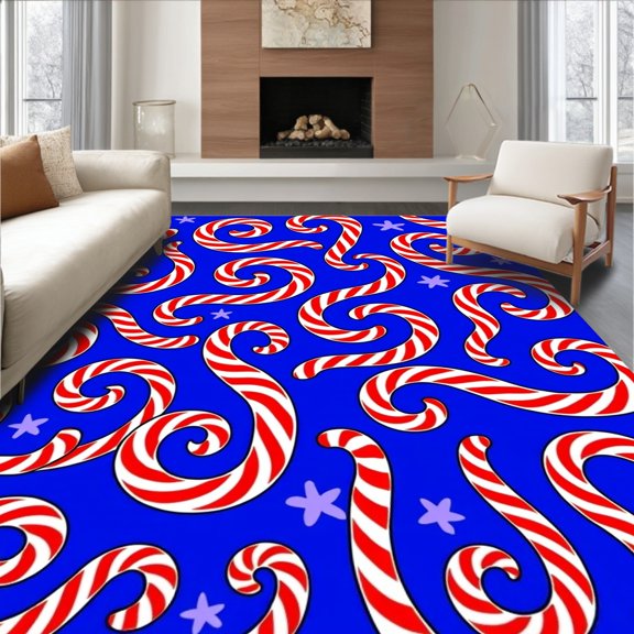 ODIKA 2x3 Machine Washable Non-Slip Area Rug, Cane Spiral Latch Hook Kit Tapestry Embroidery Needlecraft High Traffic Rug, Blue, 641290