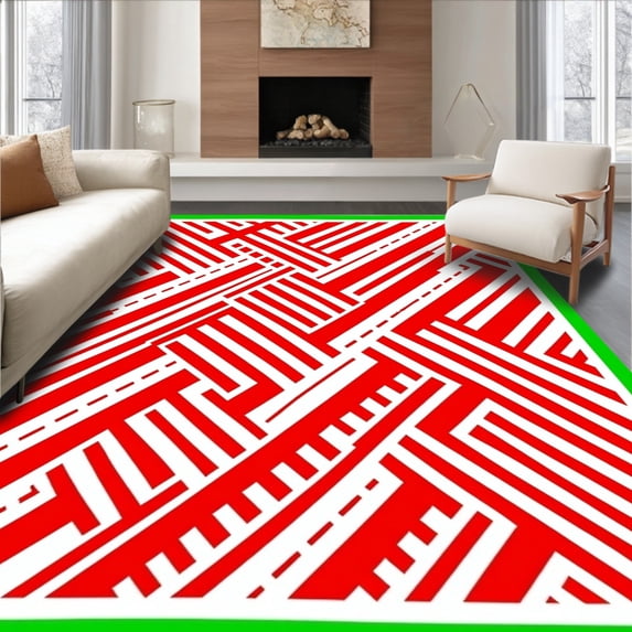 ODIKA 2'x3' Machine Washable Non-Slip Area Rug, Cane Stripe Festive Door Covering Sweet Design High Traffic Rug, Green, 653497