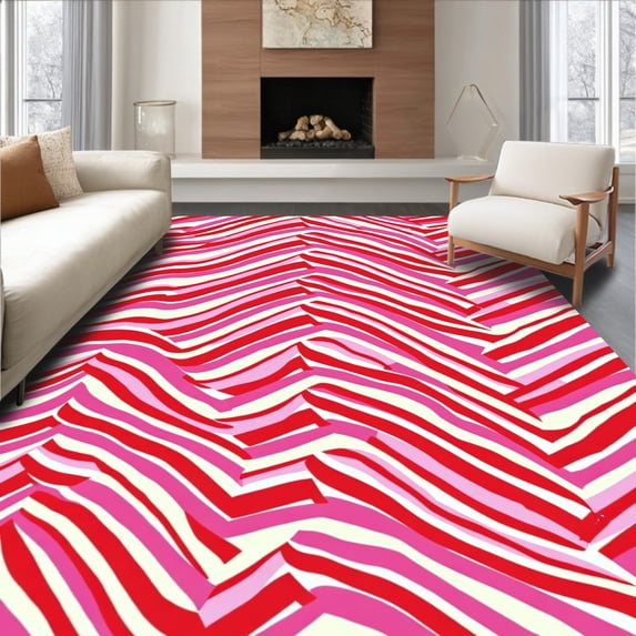 ODIKA 2'x3' Machine Washable Non-Slip Area Rug, Cane Stripe Holiday High Traffic Rug with Pad, Red, 625431