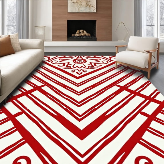 ODIKA 2'x3' Machine Washable Non-Slip Area Rug, Cane Stripe with Sweet Holiday Charm High Traffic Rug with Pad, Red, 507722