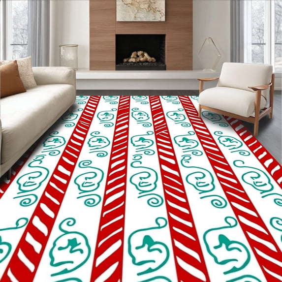ODIKA 2'x3' Machine Washable Non-Slip Area Rug, Cane Stripe Seasonal Crafting Kit for Beginner Artisans High Traffic Rug, Red, 644017