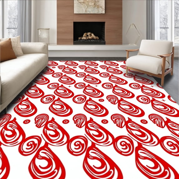 ODIKA 2'x3' Machine Washable Non-Slip Area Rug, Cane Stripe Throw with Peppermint Swirl Design High Traffic Rug with Pad, Red, 507642