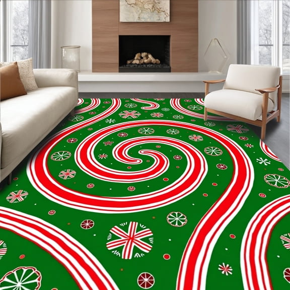 ODIKA 2x3 Machine Washable Non-Slip Area Rug, Cane Swirl Latch Hook Kit Festive Spiral Design Cushion DIY High Traffic Rug, Green, 736434