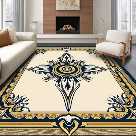 ODIKA 2'x3' Machine Washable Non-Slip Area Rug, Captivating Radial Antiqued Ethereal Graceful Arrangement High Traffic Rug with Pad, Beige, 658981