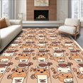 thumbnail image 1 of ODIKA 2'x3' Machine Washable Non-Slip Area Rug, Cartoon Cat Cafe Scene with Coffee Cup and Fish Bone Details High Traffic Rug with Pad, Beige, 724376, 1 of 8