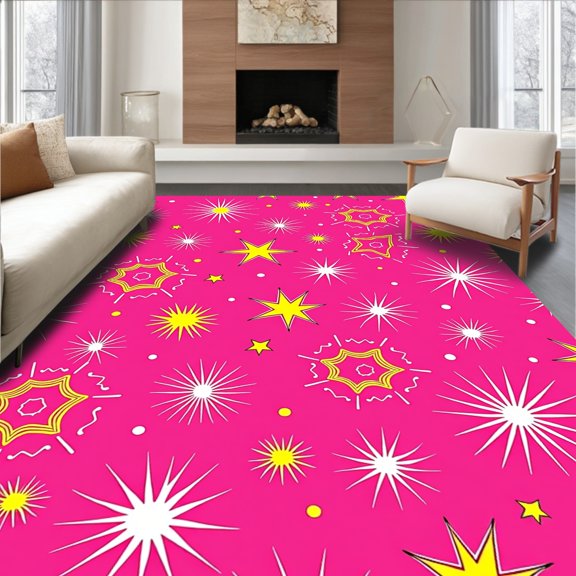 ODIKA 2x3 Machine Washable Non-Slip Area Rug, Celebration Themed Slip Resistant Bathroom Accessory Pack High Traffic Rug, Pink, 673377