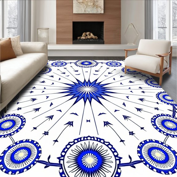 ODIKA 2x3 Machine Washable Non-Slip Area Rug, Celestial Burst Medallion with Fragment Detailing High Traffic Rug, Blue, 489875