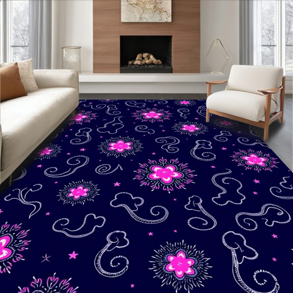 ODIKA 2x3 Machine Washable Non-Slip Area Rug, Celestial Constellation Map with Twinkling Stars Galaxy Throw High Traffic Rug, Pink, 455158