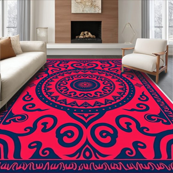 ODIKA 2x3 Machine Washable Non-Slip Area Rug, Celestial Dreamcatcher Hippie Festival Blanket Zen Throw High Traffic Rug, Red, 706855