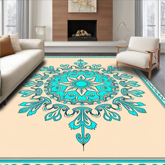 ODIKA 2x3 Machine Washable Non-Slip Area Rug, Celestial Dreamcatcher Sunburst Medallion High Traffic Rug, Beige, 704370