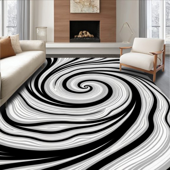 ODIKA 2x3 Machine Washable Non-Slip Area Rug, Celestial Dreamscape Marbled Ethereal Hypnotic Spiral Vortex High Traffic Rug, Black, 498541