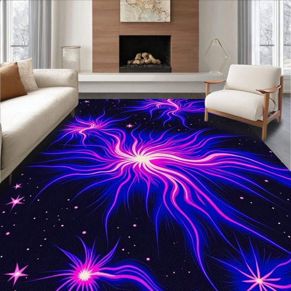 ODIKA 2x3 Machine Washable Non-Slip Area Rug, Celestial Galaxy Abstract Artistic Swirl High Traffic Rug, Multi, 493163