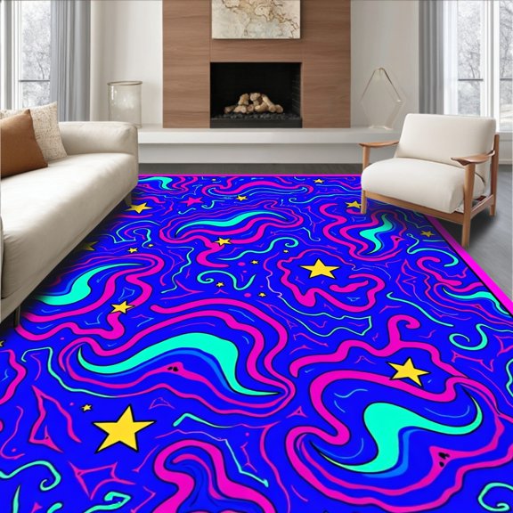 ODIKA 2x3 Machine Washable Non-Slip Area Rug, Celestial Galaxy Nebula Stardust Cosmic Dreamscape High Traffic Rug, Blue, 495388