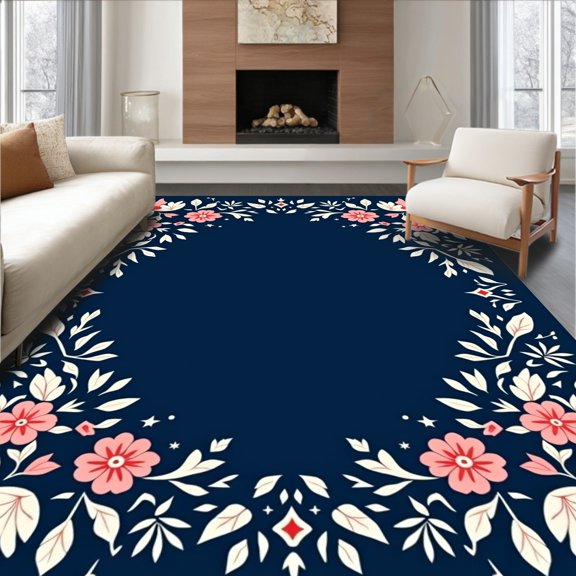 ODIKA 2x3 Machine Washable Non-Slip Area Rug, Celestial Garden Mystical Enchanted Ethereal Bloom Whisper High Traffic Rug, Blue, 517689