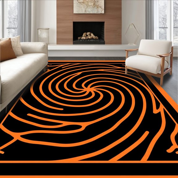 ODIKA 2x3 Machine Washable Non-Slip Area Rug, Celestial Midnight Swirl Abstract Vortex Medallion Contemporary Minimalist High Traffic Rug, Black, 539320