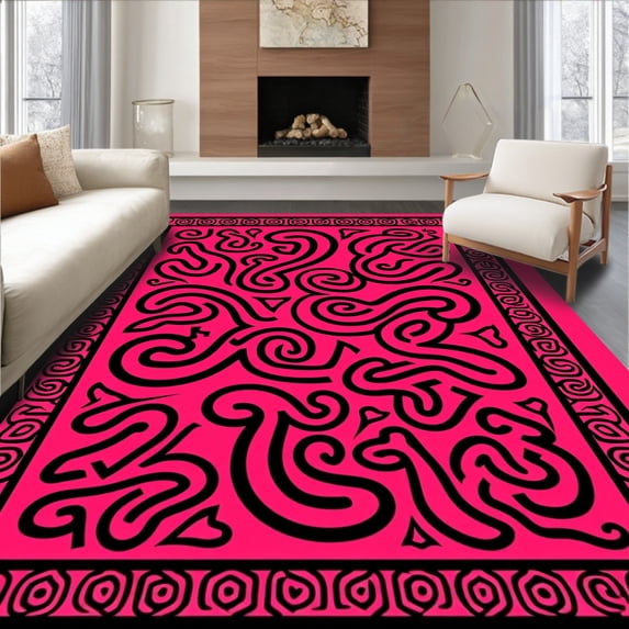 ODIKA 2'x3' Machine Washable Non-Slip Area Rug, Celtic Knot Braided with Traditional Interwoven Spirals High Traffic Rug with Pad, Pink, 731304