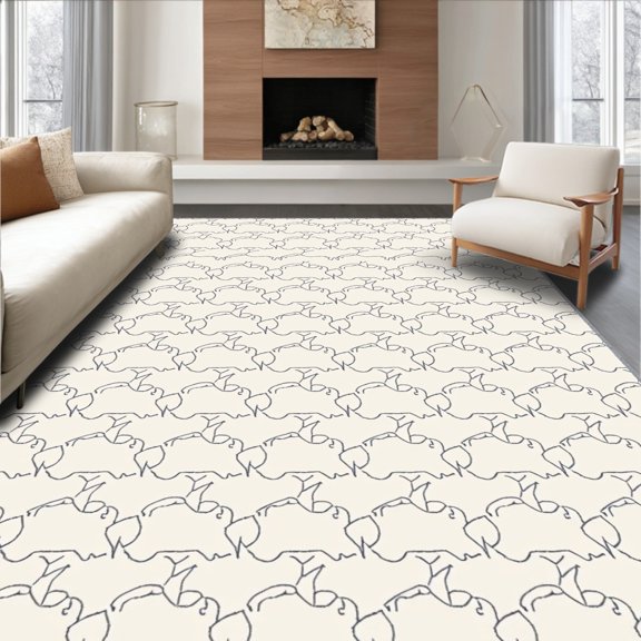ODIKA 2x3 Machine Washable Non-Slip Area Rug, Chainwork Interlocking Motif with Subtle Chevron Embellishments High Traffic Rug, Ivory, 660801