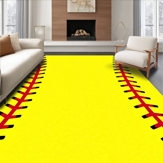 ODIKA 2'x3' Machine Washable Non-Slip Area Rug, Championship Trophy Game Celebration Memorabilia High Traffic Rug, Yellow, 670349