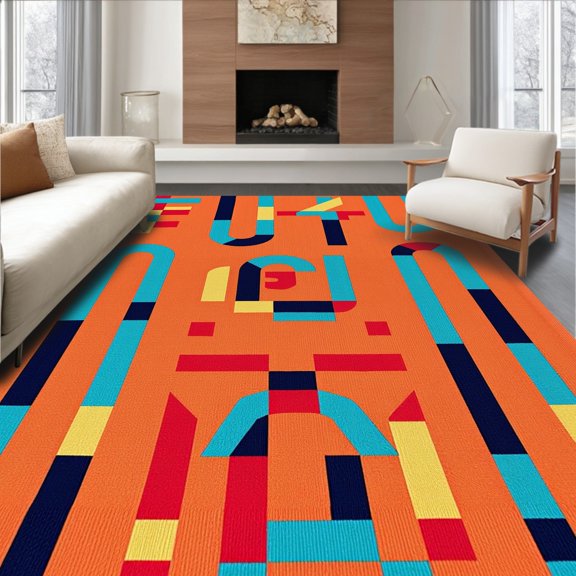 ODIKA 2x3 Machine Washable Non-Slip Area Rug, Character Grid Abstract Learning Typography Display High Traffic Rug, Orange, 691247