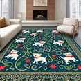 thumbnail image 1 of ODIKA 2'x3' Machine Washable Non-Slip Area Rug, Charming Holiday Pup And Holly Berries With Intricate Interlocking Swirls High Traffic Rug with Pad, Teal, 623537, 1 of 8