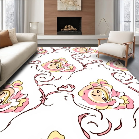 ODIKA 2'x3' Machine Washable Non-Slip Area Rug, Charming Petal Dance Accent with Festive Florals High Traffic Rug with Pad, Pink, 507302