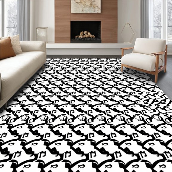 ODIKA 2x3 Machine Washable Non-Slip Area Rug, Checkered Mosaic Vintage Retro High Traffic Rug, Black, 580863