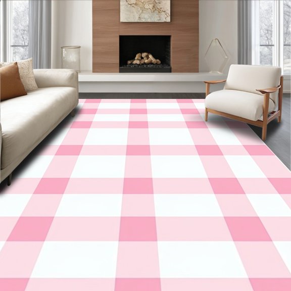 ODIKA 2x3 Machine Washable Non-Slip Area Rug, Checkered Wonderland Plush Floor Covering High Traffic Rug, Pink, 470700