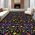 thumbnail image 1 of ODIKA 2'x3' Machine Washable Non-Slip Area Rug, Cheerful Cat Parade with Multicolor Illuminated Dots and Shapes High Traffic Rug, Black, 508912, 1 of 7