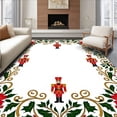 thumbnail image 1 of ODIKA 2'x3' Machine Washable Non-Slip Area Rug, Cheerful Nutcracker Parade Surrounded by Holly Leaves and Ribbon Swirls High Traffic Rug with Pad, Red, 732232, 1 of 8