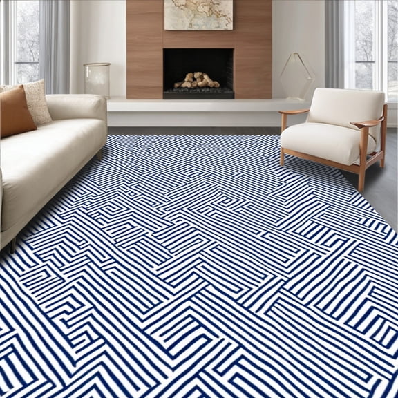 ODIKA 2x3 Machine Washable Non-Slip Area Rug, Chevron Herringbone Zigzag Weatherproof Handwoven Stylish Elegant High Traffic Rug, Blue, 549567