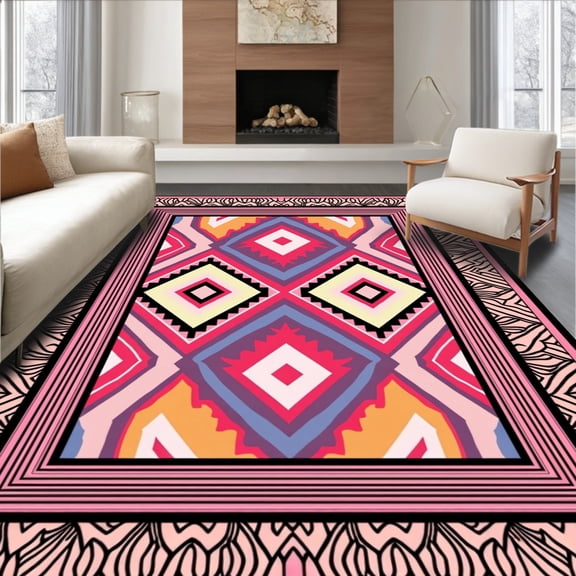 ODIKA 2x3 Machine Washable Non-Slip Area Rug, Chevron Southwestern Native Aztec Retro High Traffic Rug, Pink, 495902