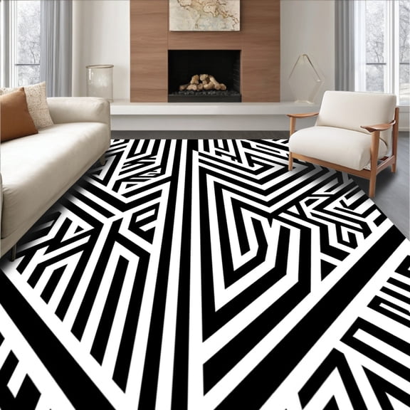 ODIKA 2x3 Machine Washable Non-Slip Area Rug, Chevron Wave Doormat with Bold Contrast Design High Traffic Rug, Black, 527190